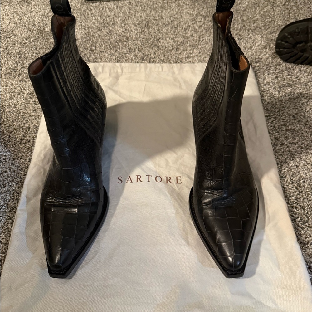 Sartore Dark Croc-Embossed Ankle Boots